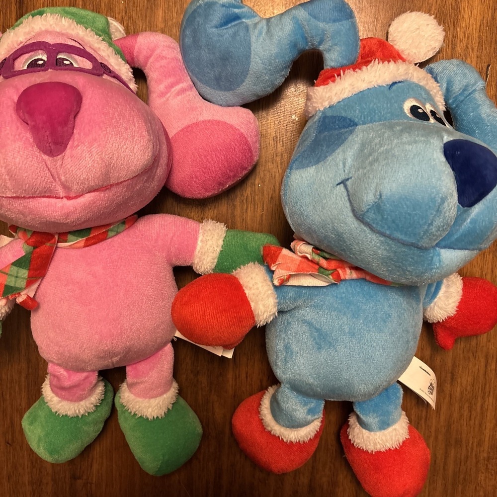 Pair Nickelodeon Blues Clues HOLIDAY BLUE & Magenta Santa Hat Plush 15 Inch‎
